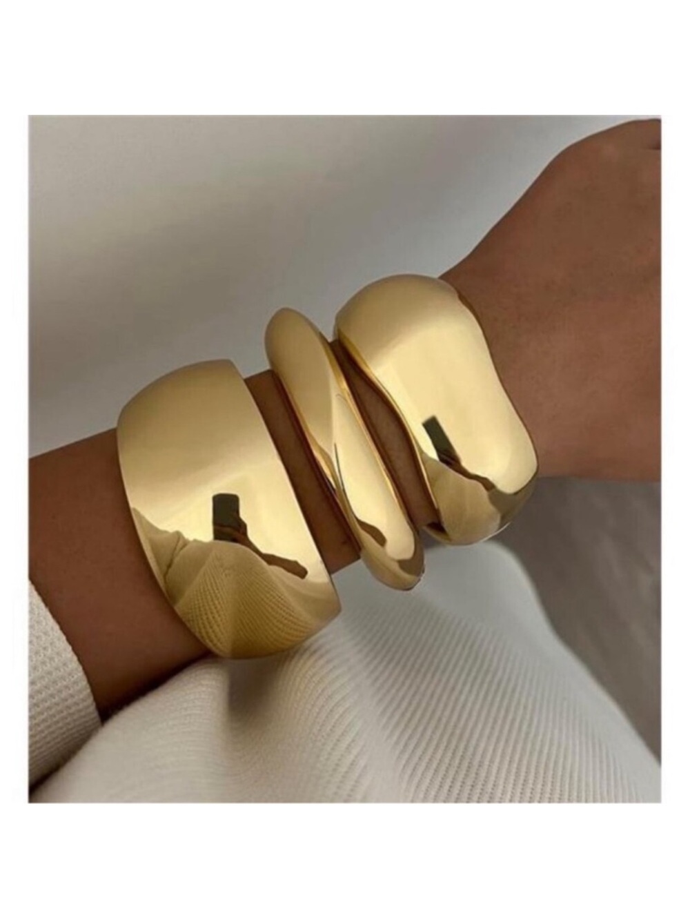 Chunky Gold Bangle Set | Wide 14K Plated Stackable Bracelets.